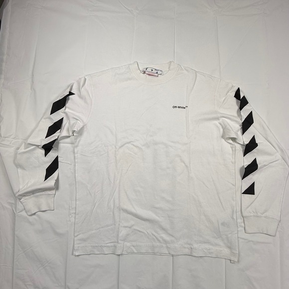 Off-White Mens Diagonal Stripe Long Sleeve T-Shirt White OMAB064C99JER001 XL